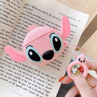 Rumbeast Unique Airpods Pro Case, 3D Cute Cartoon Airpods Pro Cover Soft Silicone Headphone Cover Cases Soft Full Protective Skin Cases for Girls Kids Women(Stitch-Pink)