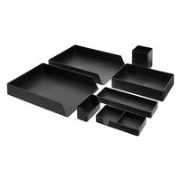 AmazonBasics Plastic Organizer Bundle- Letter Tray 2-Pack/Accessory Tray/Half Accessory Tray/Small Tray/Pen Cup/Name Card Holder, Black