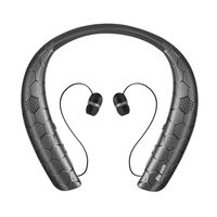 Bluetooth Headphones Speaker 2 in 1, Bluenin Neckband Wireless Bluetooth 5.0 Headset with Retractable Earbuds,15 Hrs Playtime True 3D Stereo Sound Wearable Speaker Sweatproof Earphones Built in Mic