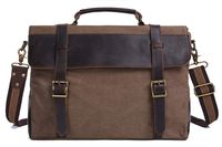ROCKCOW Canvas Leather Travel Bag Briefcase Messenger Shoulder Bag Dufulle Bag (02# coffee)