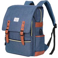 Modoker Vintage Laptop Backpack Travel Bookbag for Women Men,School College Backpack with USB Charging Port Fashion Backpack Purse Fits 15 inch Notebook (Blue)