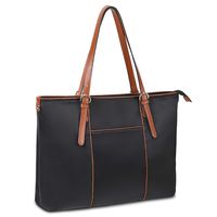 Gywon Laptop Tote 15.6 Inch Work Bag Purse Shoulder Bag Lightweight Water Resistant Nylon Totes Genuine Leather Handle Handbag for Women Teacher