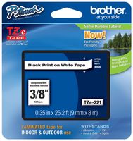 Genuine Brother 3/8" (9mm) Black on White TZe P-touch Tape for Brother PT-1280, PT1280 Label Maker with FREE TZe Tape Guide Included