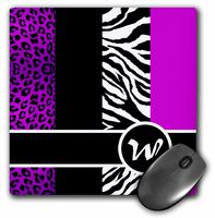 3dRose LLC 8 x 8 x 0.25 Inches Mouse Pad, Elegant Animal Print Monogram, Purple W (mp_35606_1)