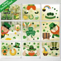 Tifeson St. Patrick's Day Window Clings Decorations - 74 PCS Shamrock Clover Leprechaun Static Window Sticker Decals for Lucky Day Home Office Decor - Saint Patrick's Day Irish Party Decorations