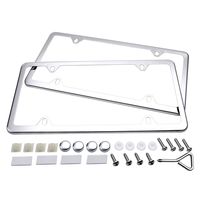 Ohuhu License Plate Frames, 2 Pcs 4 Holes Slim Stainless Steel Polish Mirror License Plate Frame + Chrome Screw Caps