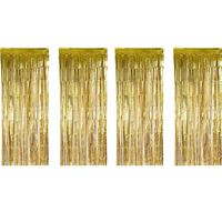 Anasu 4 Pack Foil Fringe Curtains Photo Backdrop, Shiny Metallic Tinsel Party Door Curtain Photo Booth Props Birthday Wedding Bridal Baby Shower Party Decorations (Gold, 4 Pack)
