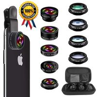 [Upgraded Version] Phone Camera Lens, Travel Packing 9-in-1Cell Phone Lens Kit , 0.63X Wide Angle Lens+198°Fisheye Lens+20X Macro Lens+2X Telephoto Lens+CPL+Kaleidoscope Lens + Star/Flow/Radial Filter