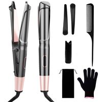 COOLKESI Ionic Hair Straightener & Curler 2 in 1, Tourmaline Ceramic Twisted Curling Straightening Flat Iron, Fast Heating Hair Styling Tools with Adjustable Temperature, LCD Display & Auto Shut-Off
