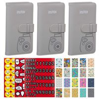 3x Fujifilm instax Mini Series Wallet Album (Smokey White) + Scrapbooking Stickers 4 Sheets of Emojis, Quotes, Letters & Numbers + 20 Sticker Frames for Fuji Instax Travel Package - Deluxe Bundle