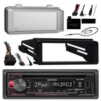 Kenwood KDC118 Radio AUX CD Player Receiver W/ Cover - Bundle With Install Dash Kit + Handle Bar Control + Enrock Antenna for 98 2013 Harley Touring Flht Flhx Flhtc Motorcycle Bike