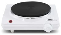 Maxi-Matic ESB-301F Elite Cuisine Single Electric Flat Cast Iron Heating Plate Burner, Power Indicator Light, 1000 Watts, White