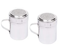 (Set of 2) 10 Ounce Stainless Steel Dredge with Handle, Salt, Pepper, Spice, Sugar Shaker Set