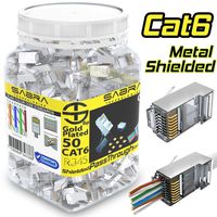 Shielded Cat6 Connectors (50 PCS) RJ45 PassThrough Internal Ground FTP STP Connectors, Gold Plated 6 Micron 6µ 3 Prong Pins (Cat6 /50 PCS)