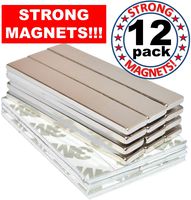 Strong Magnets Rare Earth Neodymium: Bar Adhesive Super Permanent Metal Rectangular, 60x10x3mm, Powerful Pull Force, 12 Pack| Heavy Duty, Fridge Door, Garage, Kitchen, Science, Craft, Art, Office, DIY