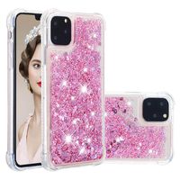 Cfrau Liquid Glitter Case with Black Stylus,Women Girls Luxury Love Hearts Series Diamond Bling Floating Quicksand Shockproof Soft TPU Case Compatible with iPhone 11 Pro 2019,Rose Gold
