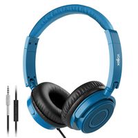 On Ear Headphones with Mic, Vogek Lightweight Portable Fold-Flat Stereo Bass Kids Headphones with 1.5M Tangle Free Cord and Microphone for Kids-Blue