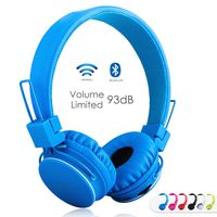 Kids Bluetooth Headphones Foldable Volume Limiting Wireless/Wired Stereo On Ear HD Headset with SD Card FM Radio in-line Volume Control Microphone for Children Adults (Blue)