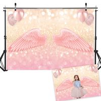 Haboke 7x5ft Durable/Soft Fabric Pink wings Rose Gold Glittter Photo Backdrop for Newborn Birthday Baby Bridal Shower Party Supplies Decorations Background Photography Studio Props Studio Props
