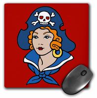 3dRose LLC 8 x 8 x 0.25 Inches Mouse Pad, Classic Tattoo Design Pirate Girl Lady on Red Background (mp_119085_1)