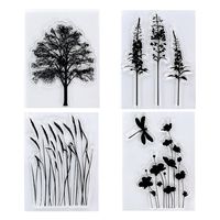 Kwan Crafts 4 Sheets Different Style Tree Flowers Clear Stamps for Card Making Decoration and DIY Scrapbooking
