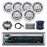 Kenwood KMRD772BT Marine CD Receiver with Kenwood Wired Remote, Kenwood Marine Speakers (3-pairs), Kenwood Compact 4-channel Amplifier, Enrock EKMR2 Marine Antenna and Enrock 50 Foot 16-G Speaker Wire