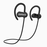 Akface Bluetooth 5.0 HD Stereo Sound Sports Earphones with Soft Silicon Earhooks for Workout, Running, Gym, Black