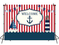 Nautical Red White Striped Photo Backdrop Boat Boy Baby Shower Photography Curtain Backdrops Birthday Backgrounds for Kids