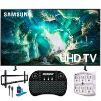 Samsung UN49RU8000 49" RU8000 LED Smart 4K UHD TV with 1 Year Warranty (2019 Model)(Renewed) Flat Wall Mount Bundle with Deco Gear 2.4GHz Wireless Keyboard Smart Remote and 6-Outlet Surge Protector