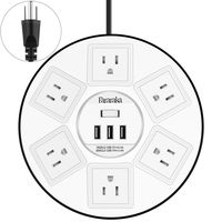 Round Power Strip Surge Protector with Overload Protection, UFO Slim Design with 6 Outlet and 3 USB,2500W 9.8 Feet Extension Cord, Desktop Charger Station (White)