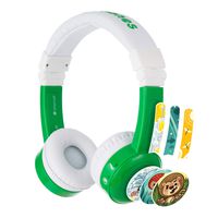 BuddyPhones Inflight, Volume-Limiting Kids Headphones, 3 Volume Settings of 75, 85 and 94 dB, Includes Travel Mode, Perfect for Airplanes, Trains and Cars, Built-in Audio Sharing Cable, Green