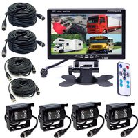 Vehicle Backup Cameras Monitor kit 4 Pin System 12V/24V,4X Car Reverse Rear View Camera 18 LED + 7" inch LCD 4CH Quad Split Monitor for Bus Truck Trailer RV Heavy Duty