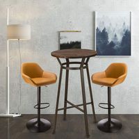Glitzhome Rustic Steel Bar Table Round Wood Top Dining Room Pub Table Furniture (Yellow Stool+Table)