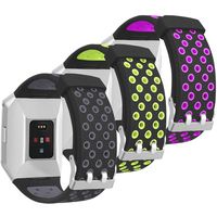 SKYLET for Fitbit Ionic Bands, 3 Pack Soft Breathable Accessories Wristbands for Fitbit Ionic Bracelet with Buckle (No Tracker)[3PC: Black-Gray&Black-Green&Black-Purple]
