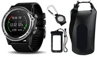 Garmin Descent (Silver with Black Band) Mk1 Dive Computer & GPS Training Watch | Bundle with Garmin Carabiner Clip, PlayBetter Waterproof Dry Bag & Cell Pouch | Extra-Long Strap | Sapphire Version
