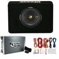 Kicker 44TCWC104 10" 600W Subwoofer+Slim Box+Boss AR1500M 1500W Mono Amp+Amp Kit