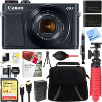 Canon PowerShot G9 X Mark II 1" 20.1MP 4x Zoom Black Digital Camera + Two-Pack NB-13L Spare Batteries + Accessory Bundle