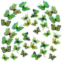 Topixdeals 36pcs 3D Double Wings Butterfly Stickers Making Stickers Wall Stickers Crafts Butterflies with Sponge Gum and Pins (Green)