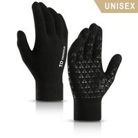 TRENDOUX Driving Gloves, Unisex Knit Winter Touchscreen Glove Men Women Texting Smartphone - Elastic Cuff - Thermal Wool Lining - Stretchy Material Black - L