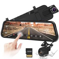 10" Mirror Dash Cam Backup Camera Full Touch Screen Video Streaming Mirror Camera 170° 1080P Front and 150° 1080P Rear View Camera Dual Lens with Night Vision & Parking Monitor (Free 32GB SD Card)