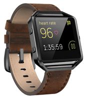 Andyou for Fitbit Blaze Bands Leather with Frame Small Large (5"-8.2"), Genuine Leather Replacement Band with Silver Metal Frame for Fitbit Blaze Women Men, Black + Green Large