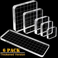 WeiMeet 6 Pieces Thicker Stamp Blocks Acrylic Clear Stamping Blocks Tools with Grid Lines for Scrapbooking Crafts Making（Thickened Version）