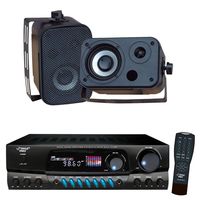 Pyle Stereo Receiver and Speaker Package - PT260A 200 Watts Digital AM/FM Stereo Receiver Amplifier - PDWR30B 3.5'' Indoor/Outdoor Waterproof Boat Marine Speakers (Black) (Pair)
