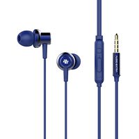 AUDIO EXTRA Angled in-Ear Earphones with MIC & Volume Control 4 ft Cord 3.5mm Audio Jack Clear Powerful Sound AE-A7 (Blue)