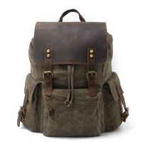 SUVOM Vintage Canvas Genuine Leather Laptop Backpack for Men School Bag 15.6" Waterproof Travel Rucksack (Green)