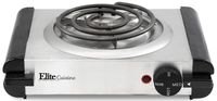 Elite Cuisine ESB-301SS Electric Single Buffer Burner With Adjustable Temperature Knob Non-Skid Rubber Feet, 1000W, Stainless Steel
