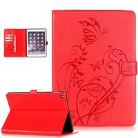 iPad Air 2 Case,iPad 6 Case,ikasus Embossing Flower Vines Butterfly Premium PU Leather Flip Wallet Pouch Stand Credit Card ID Holders Case Cover for 2014 Apple iPad Air 2 / iPad 6 Generation,Red
