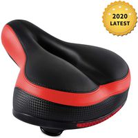 IPOW Comfort Bike Seat for Women or Men, Bicycle Saddle Replacement Padded Soft High Density Memory Foam with Dual Shock Absorbing Rubber Balls Suspension Universal Fit for Indoor/Outdoor Bikes, Red