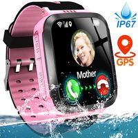 Kids Smart Phone Watch IP67 Waterproof GPS Tracker Watch for 3-12 Year Girls Boys Two-Way Call SOS Micro Chat Camera Games Swim Camp Activity Tracker Electronic Learning Toy Christmas Birthday Gifts