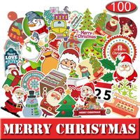 100 Pcs Christmas Stickers Christmas Decals for Laptops Cars Water Bottle Luggages Ipad Street Doodle Sticker Set Waterproof Sticker